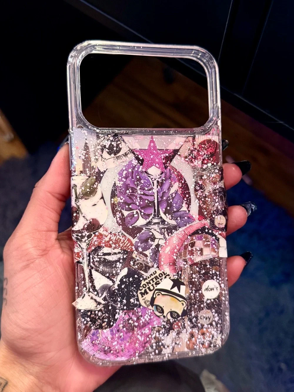 Handmade Glitter Purple Pink Clear Collage iPhone 17 Pro Max Case